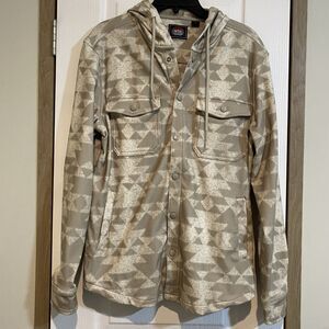 Aztec Pattern Mens Shaket Button Up Hoodie Size Small